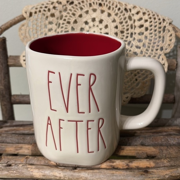 NEW  Rae Dunn EVER AFTER CERAMIC MUG RED INSIDE - Picture 1 of 7